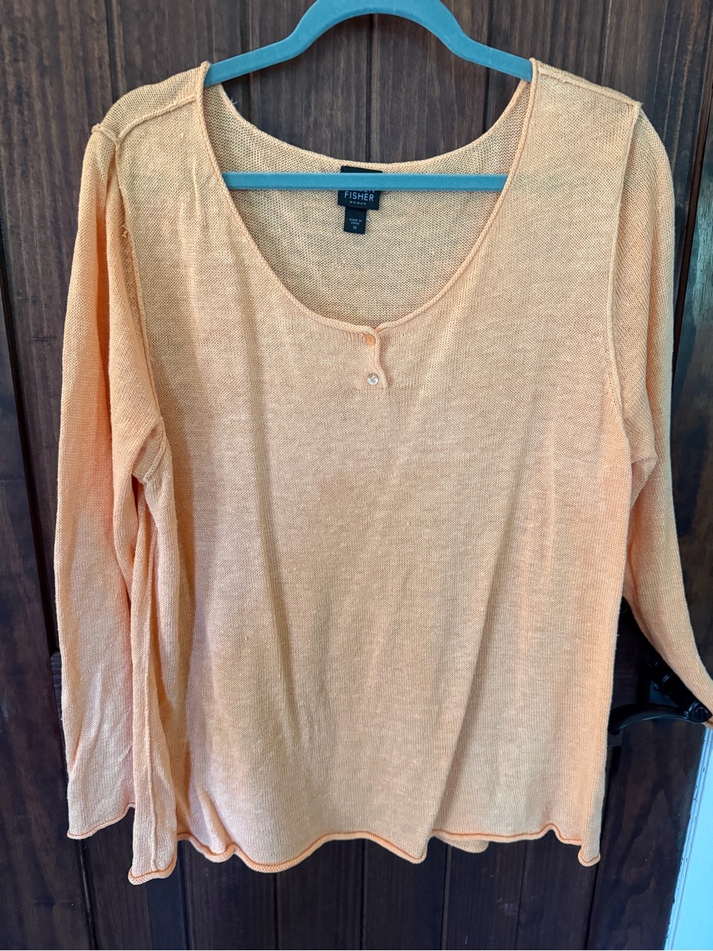 Eileen Fisher Peach Lightweight Long-Sleeve linen sweater
